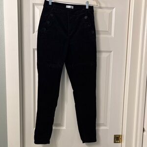 LOFT Black Velvet High-Waist Button Pants